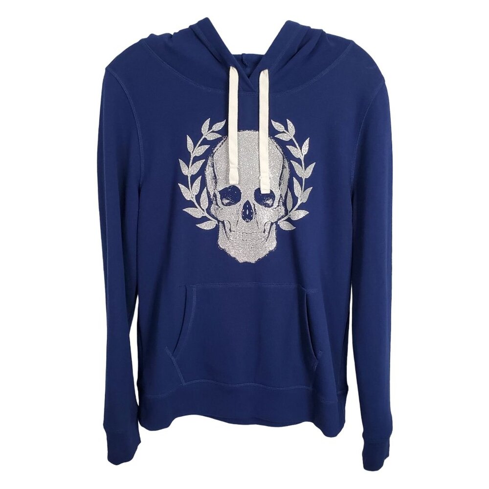 Love Express Women M Sweatshirt Hoodie Skull Graphic Glitter Laurel Wreath Cozy - Picture 2 of 7